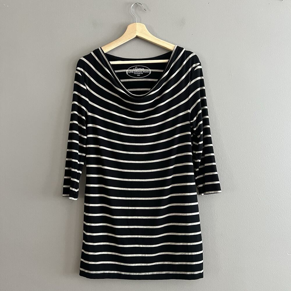 Soma Live Lounge Wear Womens Dress Tunic Striped Black Gold Lagenlook Sz Small